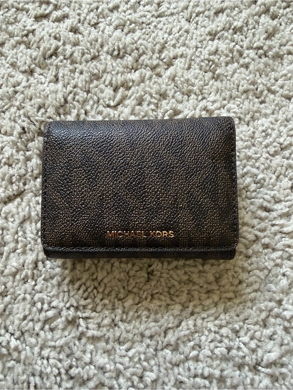 Michael Kors Black Pebbled Leather Card Holder with Gold Logo